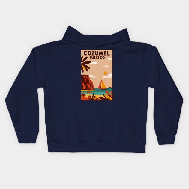 A Vintage Travel Art of Cozumel - Mexico Kids Hoodie by goodoldvintage